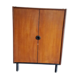vintage color black metal feet teak wooden Shoe cabinet