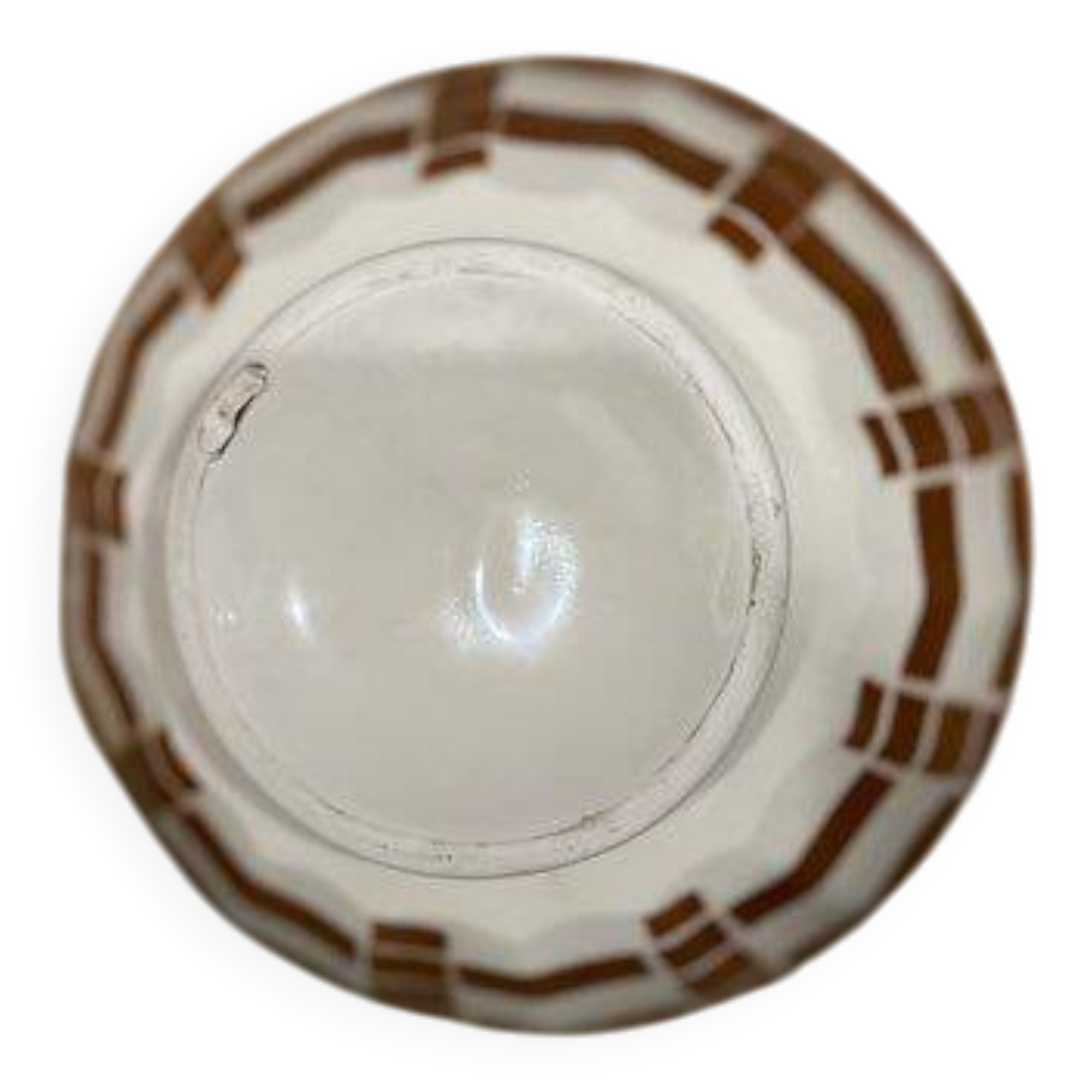 Antique bowl with burgundy and white checks
