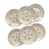 6 assiettes plates porcelaine vintage K&G Luneville "Flore" 1950s petites fleurs bleues