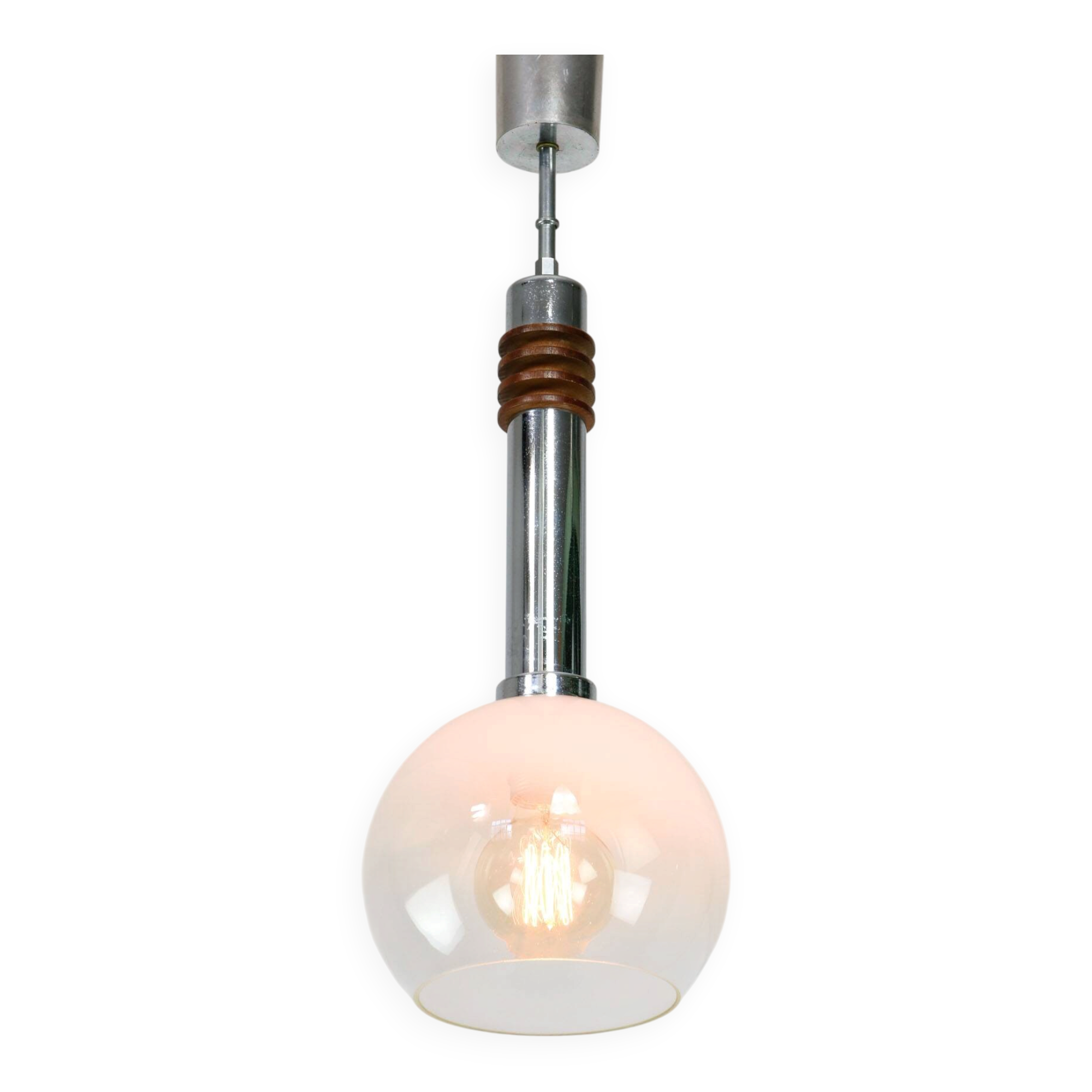 Vintage Italian Chrome and Glass Pendant Lamp
