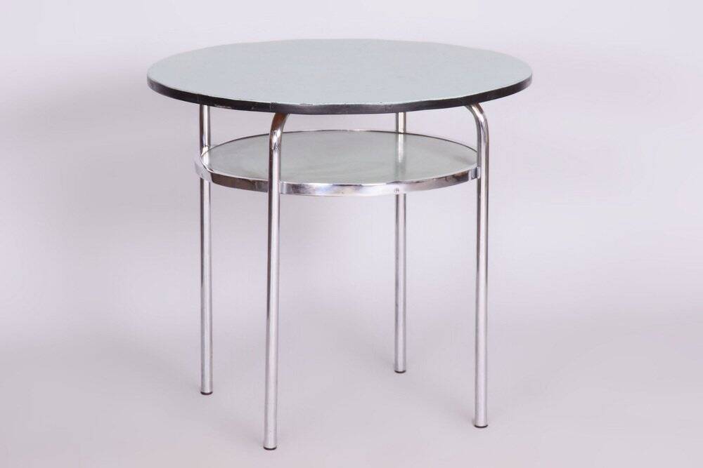 Small Czech Bauhaus Round Side Table in Chrome, 1930s