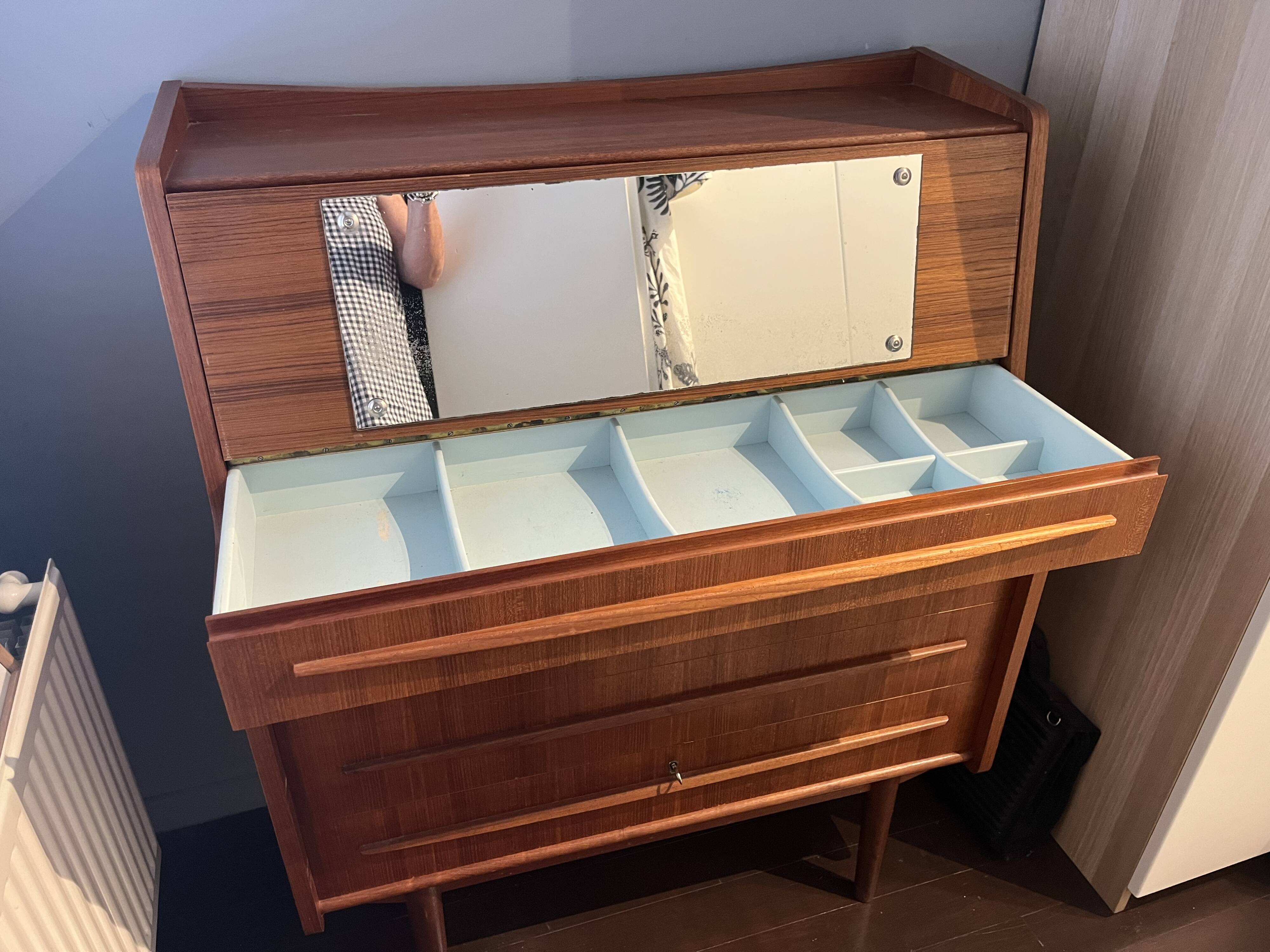 Danish multifunctional secretary (1960s) with desk and dressing table.