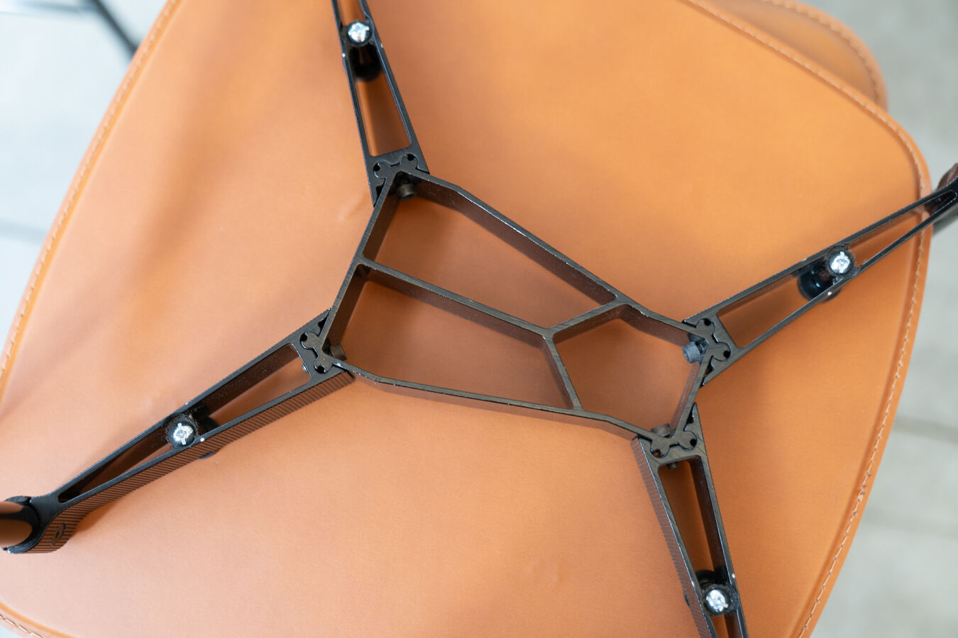 Dining chairs in brown leather and aluminum by ycami, 1980