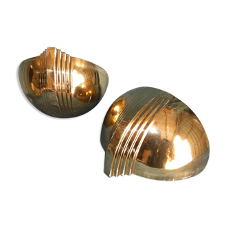 Art deco revival pair of porcelain basin wall lamps golden email circa 1980