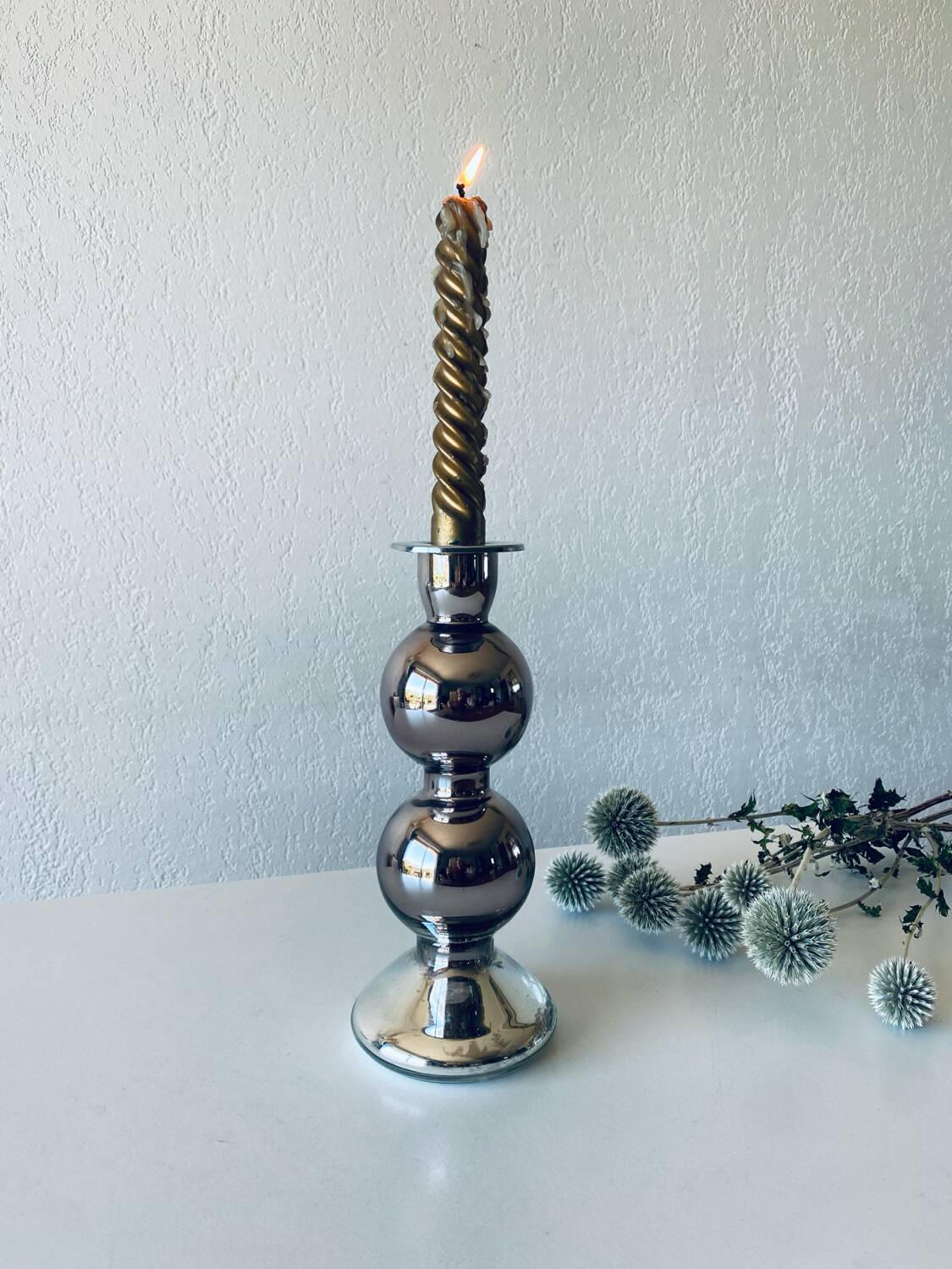 Eglomise glass candle holder
