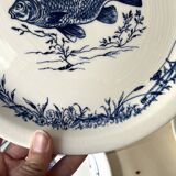 Set of 6 vintage GIEN France fish plates, flat plates with fishing decor