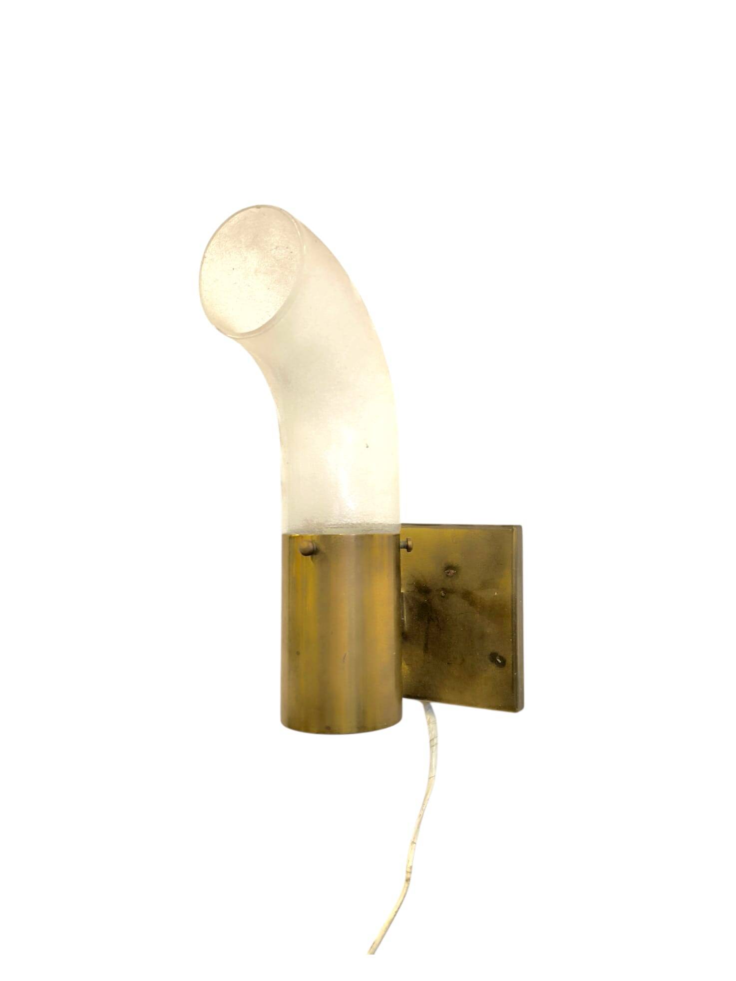 Brass and Pulegoso Glass Wall Lamp attributed to Aldo Nason for Mazzega 1960s