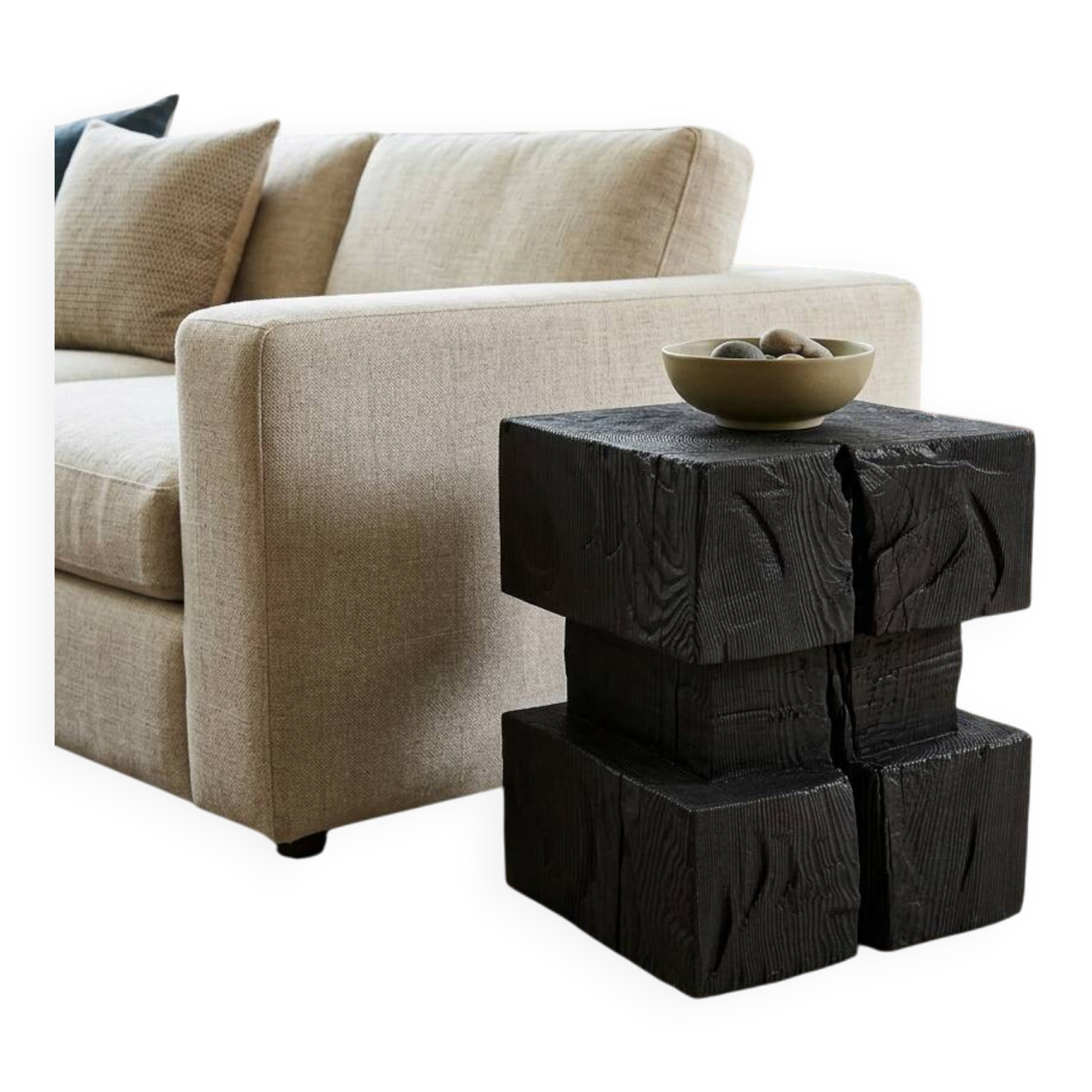 Ebonized solid wood sculptural stool / side table, Logniture