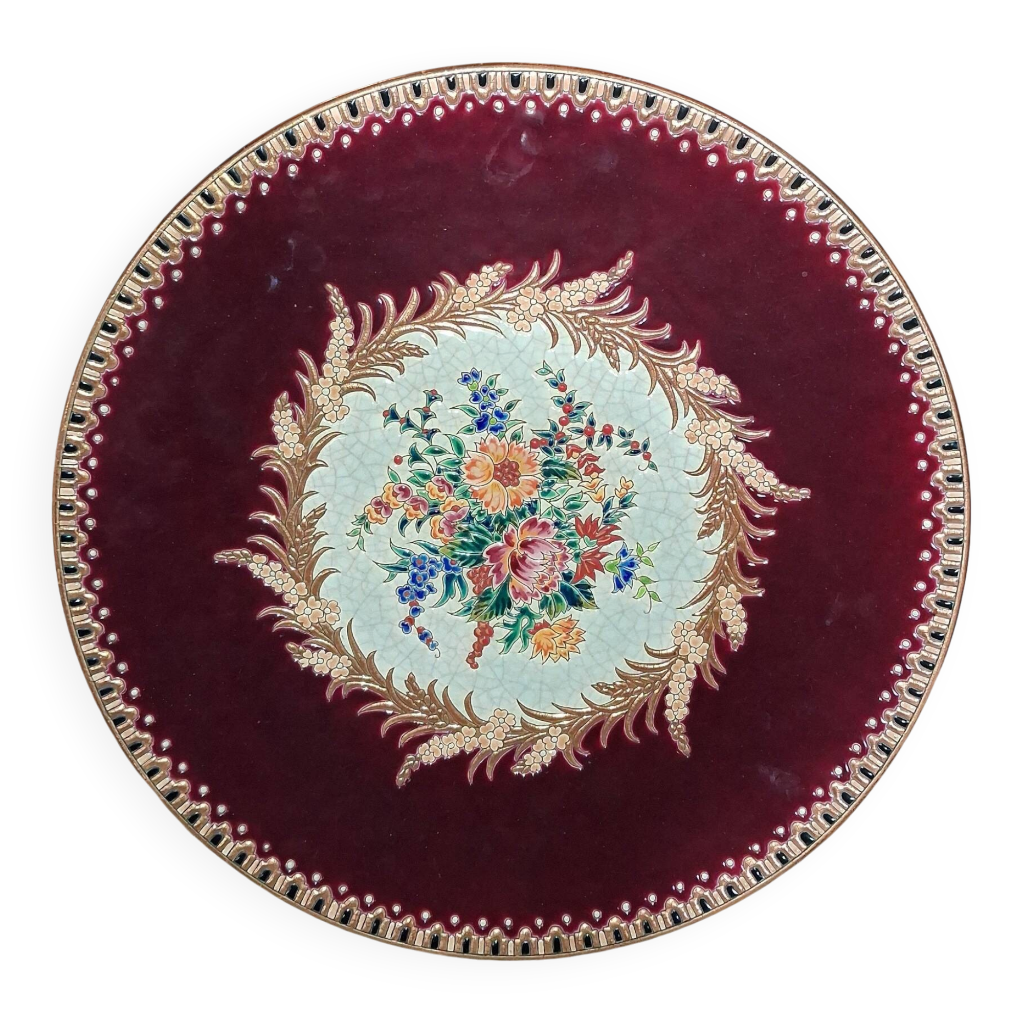 Immense decorative plate in Longwy enamels – Maintenon decor