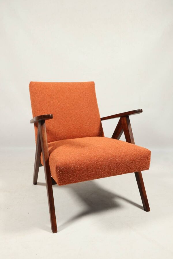 Fauteuil vintage papaya orange bouclé zig Zag 1970