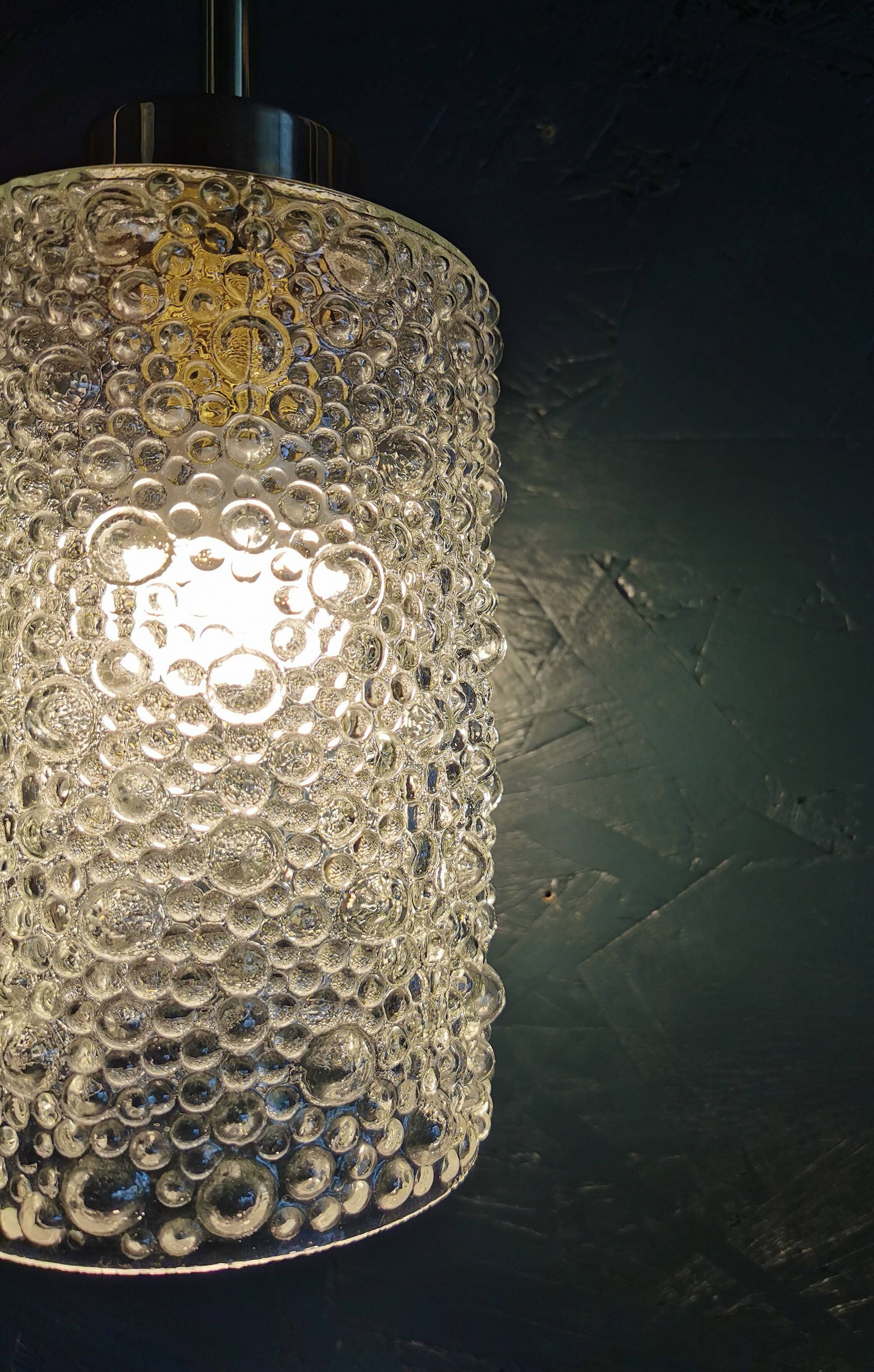 Vintage 60s brass pendant lamp with transparent glass bubbles