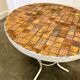 Vintage round French garden table with French "Tomettes" tiled top, 1960s
