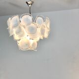 Lustre de style Vistosi en verre de Murano soufflé à la main blanc, Italie