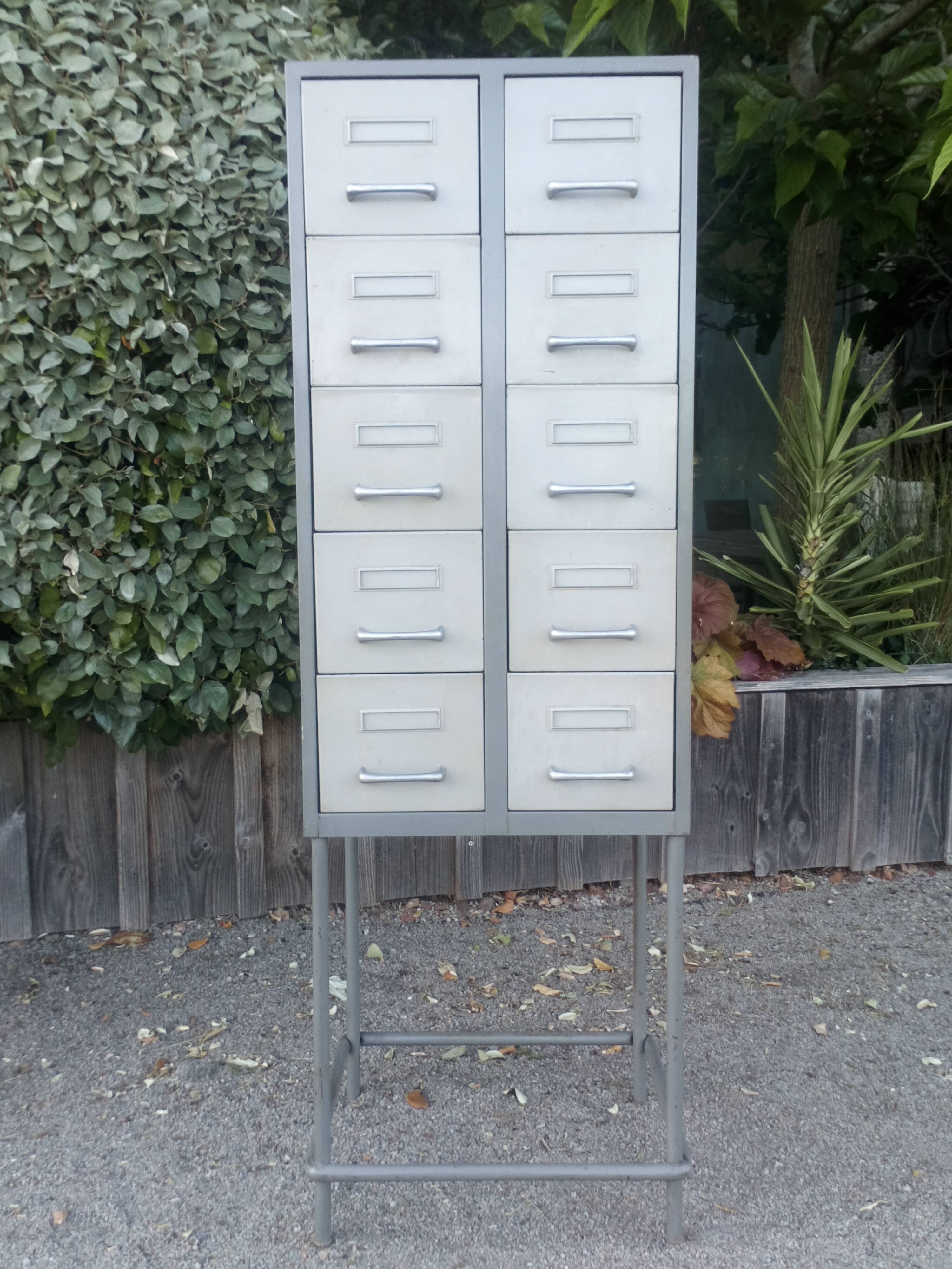 Industrial furniture with drawers on feet 1950