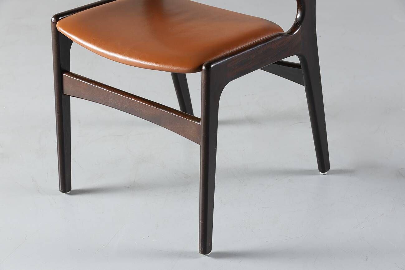 Model 89 Teak And Leather Chairs Erik Buch For Pol Dinesen, Denmark, 1960's set of 4