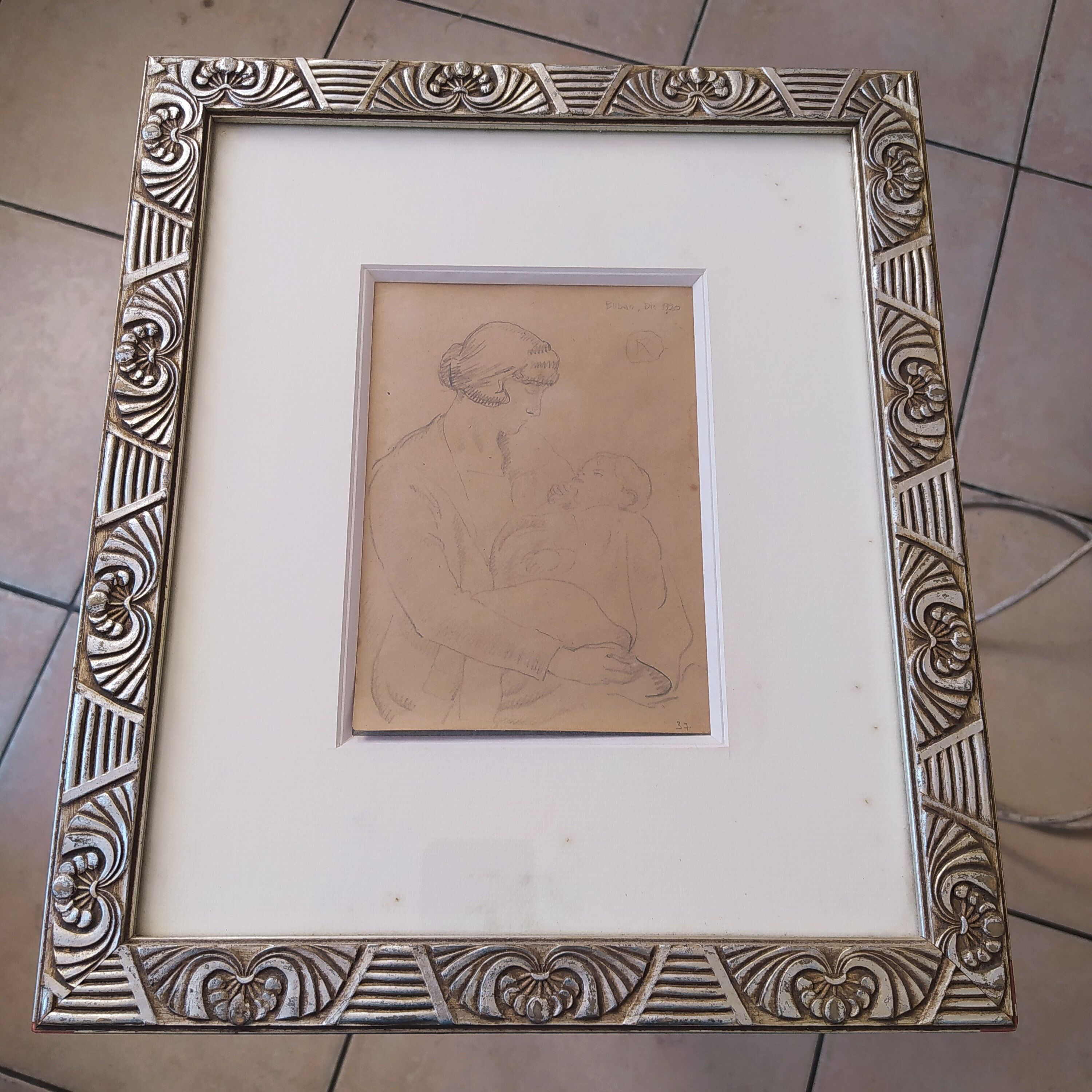 Drawing Bilbao 1920 monogrammed R.A Maternity