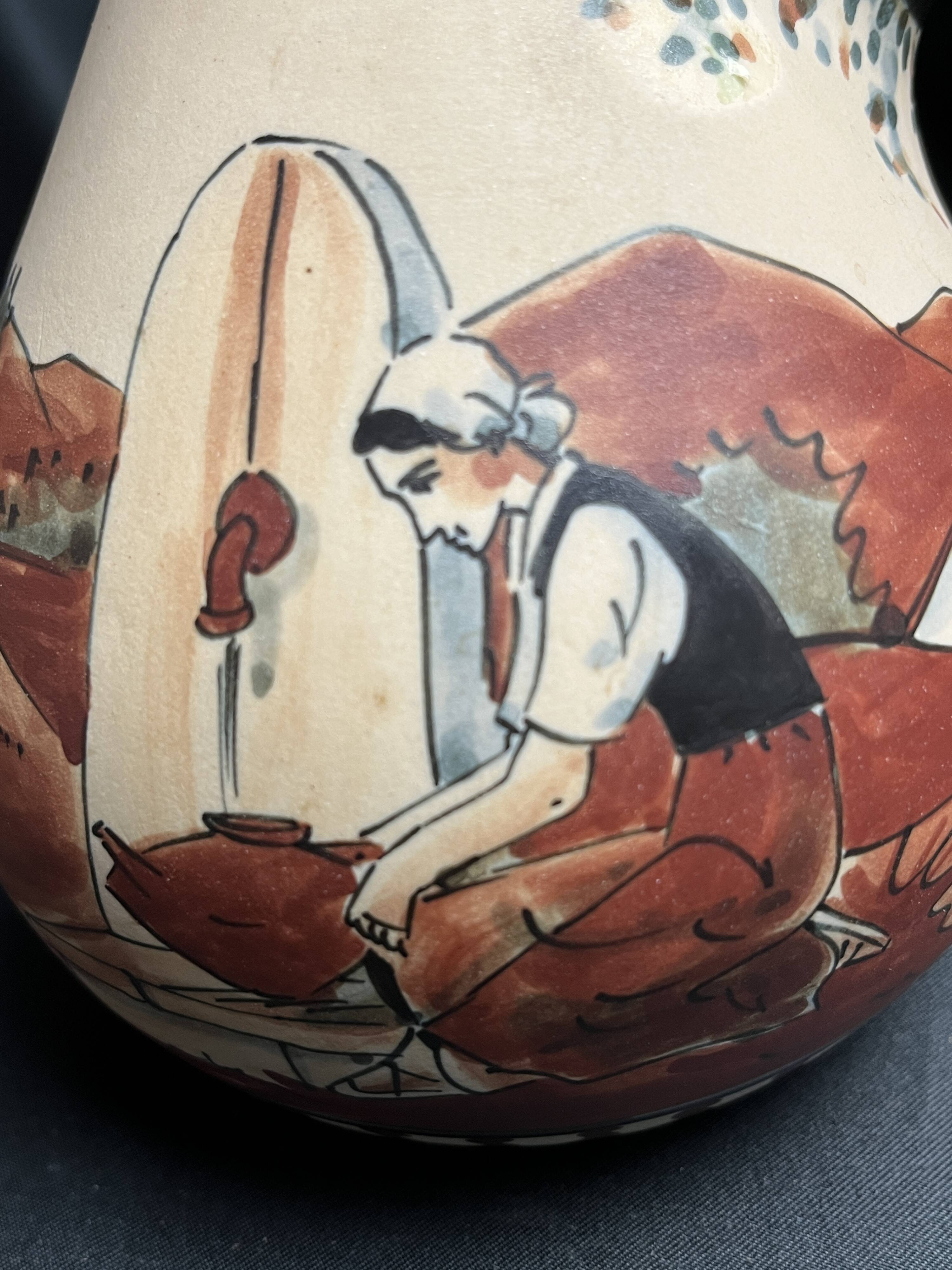 Ciboure pot-bellied pitcher signed Monique Ordoqui circa 1970