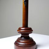 Antique wooden altar crucifix with a turned design and silver-plated Christ.