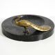 Beautiful, large black granite valet tray featuring a brass peacock, circa