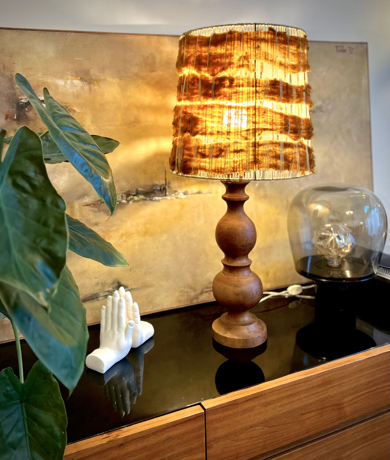 Vintage / bohemian chic wooden lamp