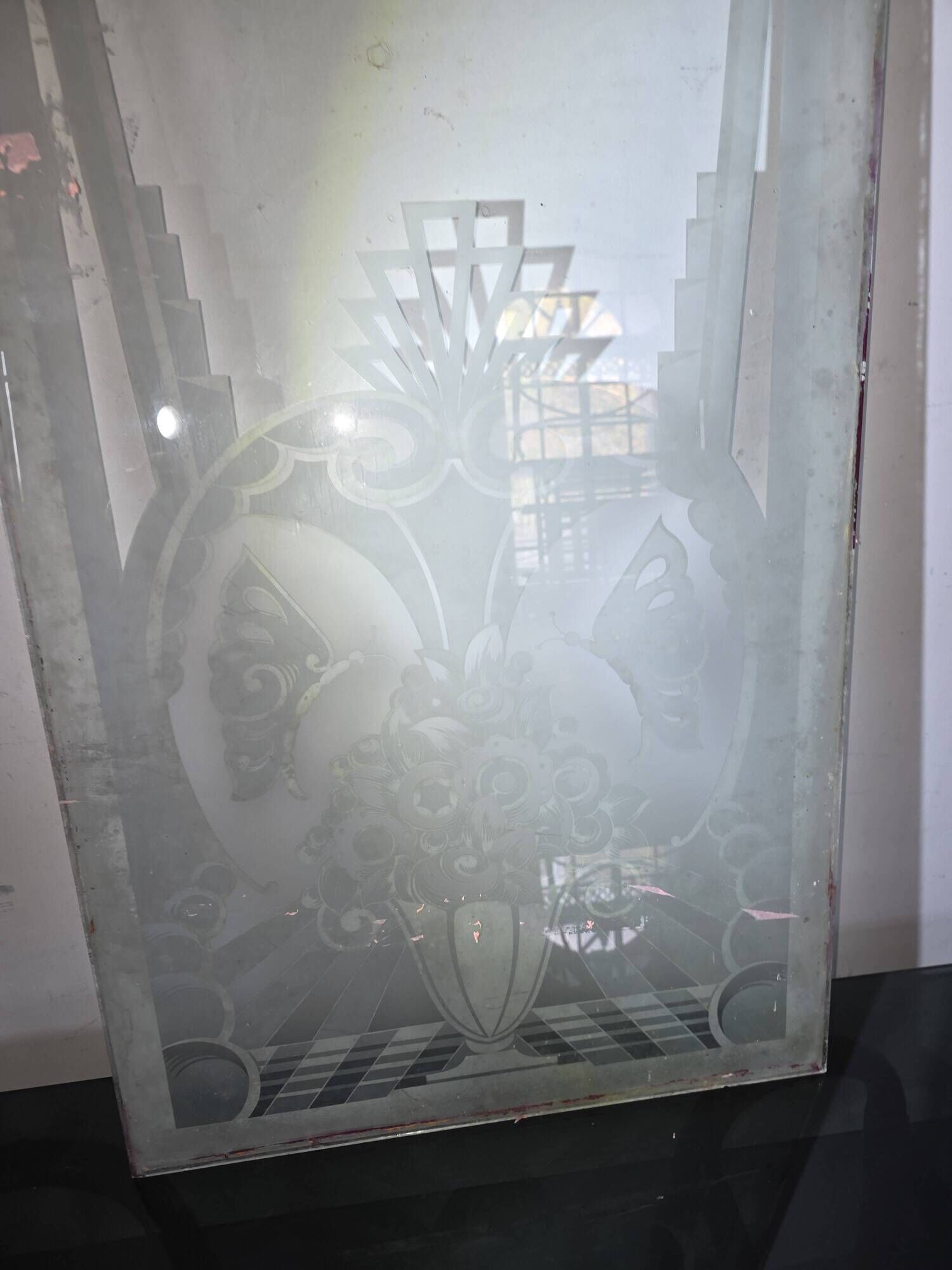 Art Deco engraved glass door panel 1930