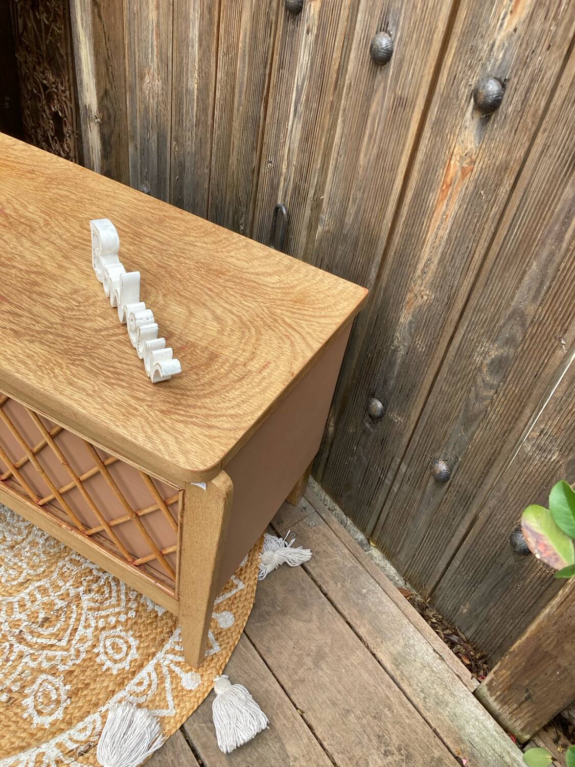 Vintage rattan toy chest or entryway furniture
