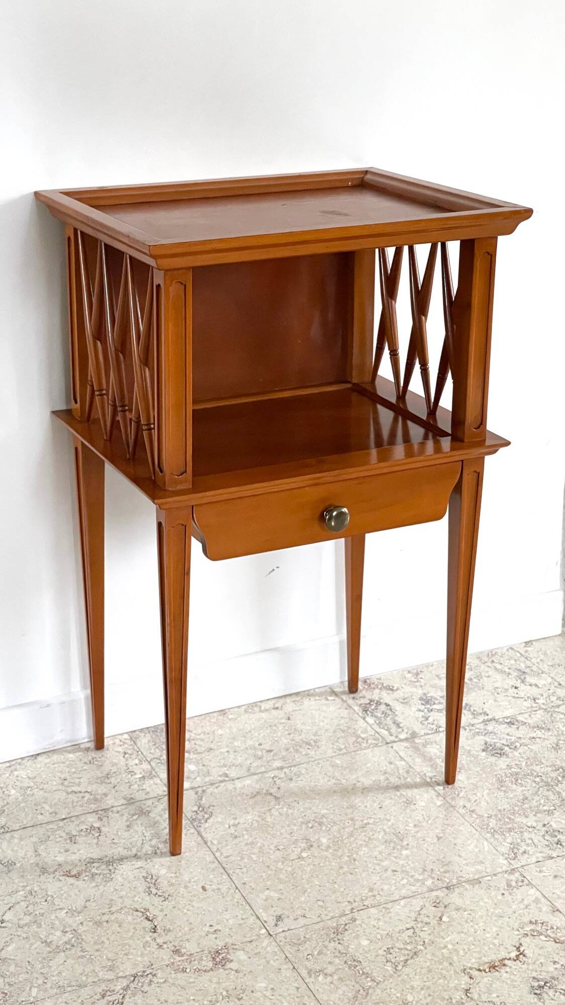 Vintage compass leg bedside table