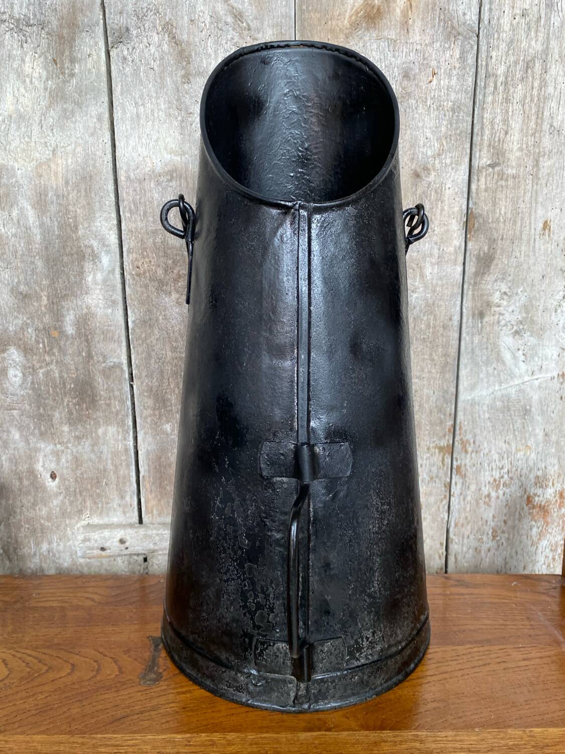 Antique black metal ash coal bucket vintage umbrella holder