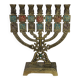 Seven-branched candelabrum, Judeo-Christian, brass and enamel