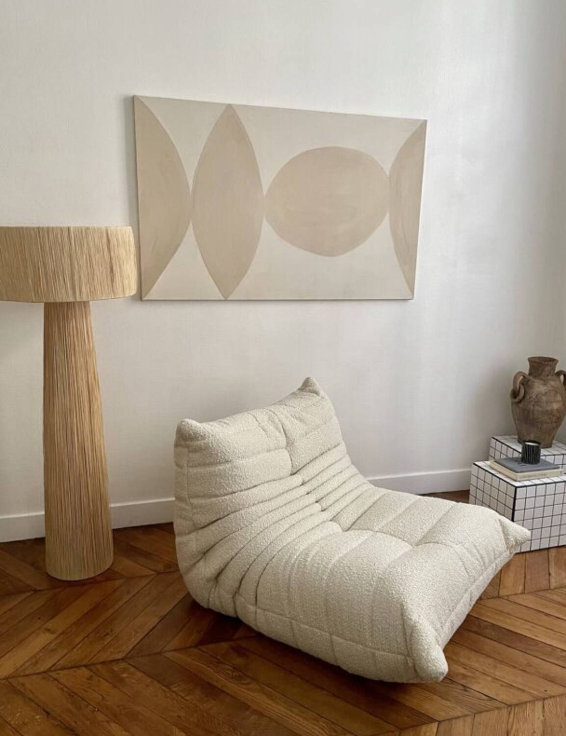 Togo Ligne Roset armchair by Michel Ducaroy in ecru bouclette