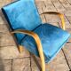 Wooden and blue fabric armchair, 1960