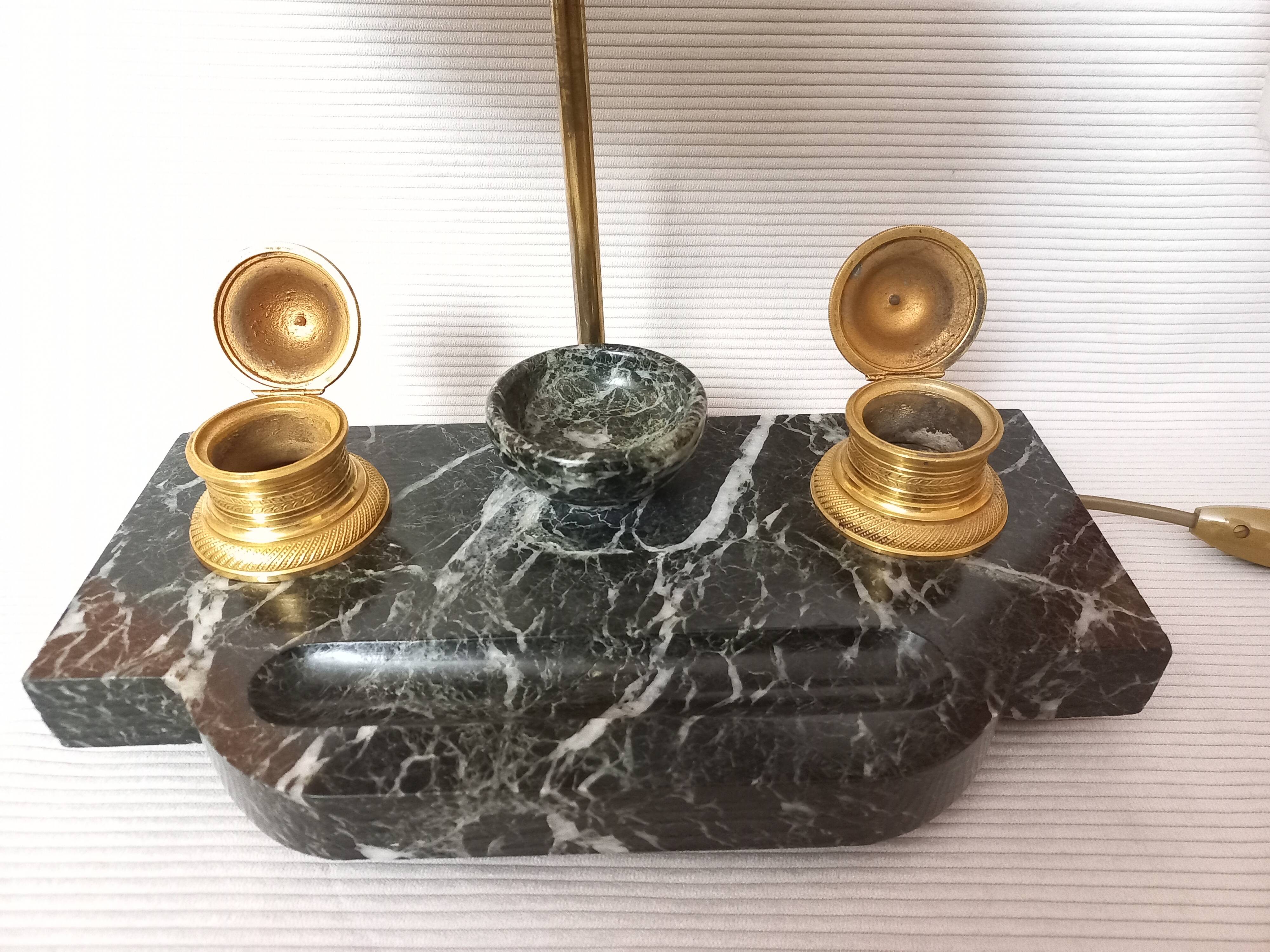 Marble and gilded bronze inkwell lamp