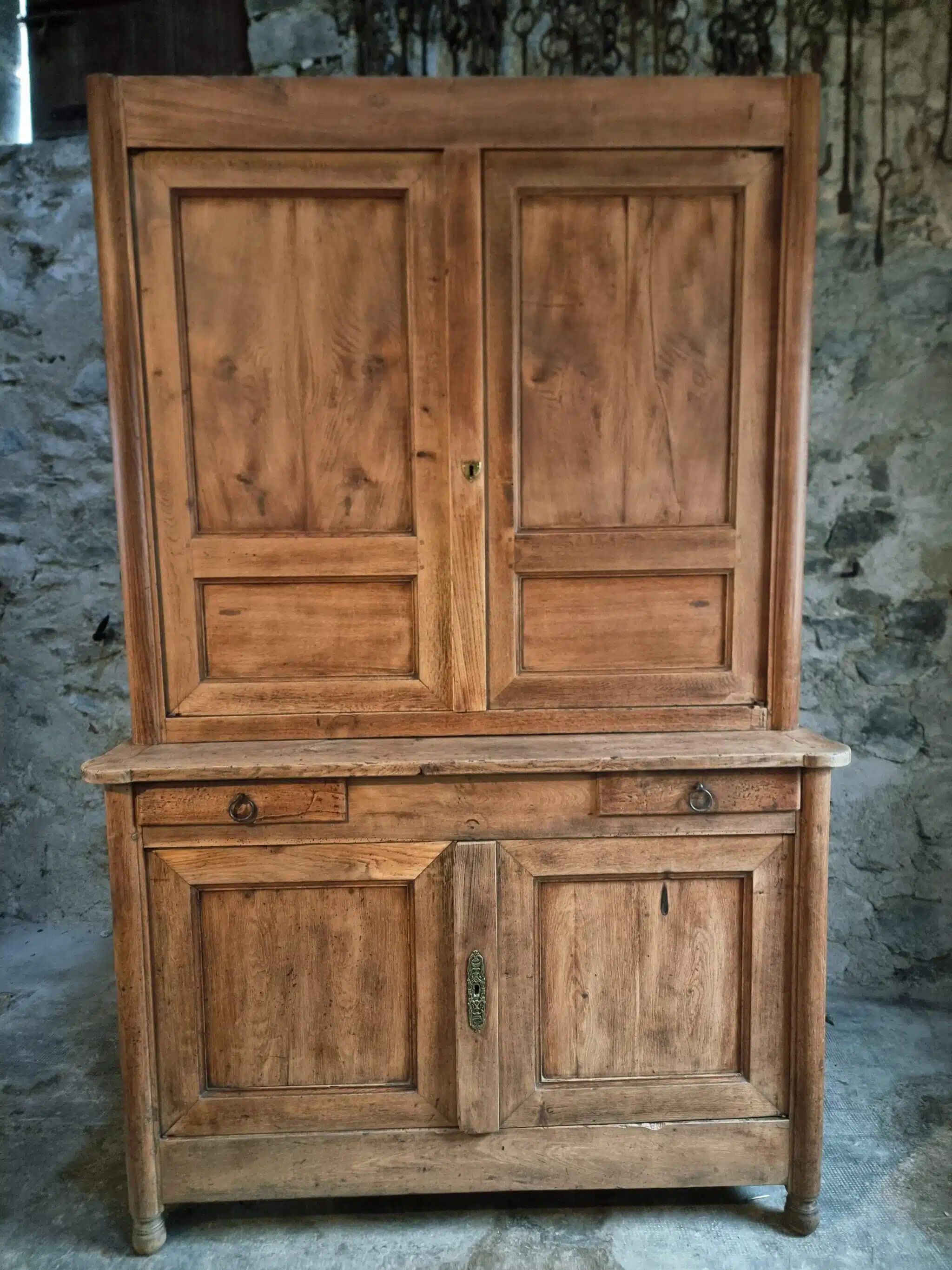 Antique French oak sideboard – Two-part display cabinet with drawers and four doors