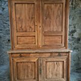 Antique French oak sideboard – Two-part display cabinet with drawers and four doors