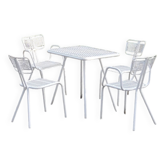 Radar garden furniture by René Malaval from the 40s/50s in white lacquered iron