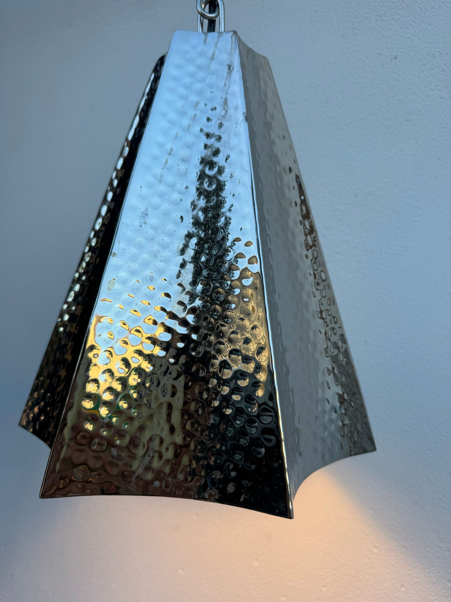 Modern hammered chrome metal suspension