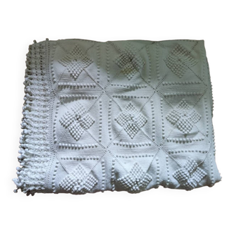 Dessus de lit en crochet vintage blanc