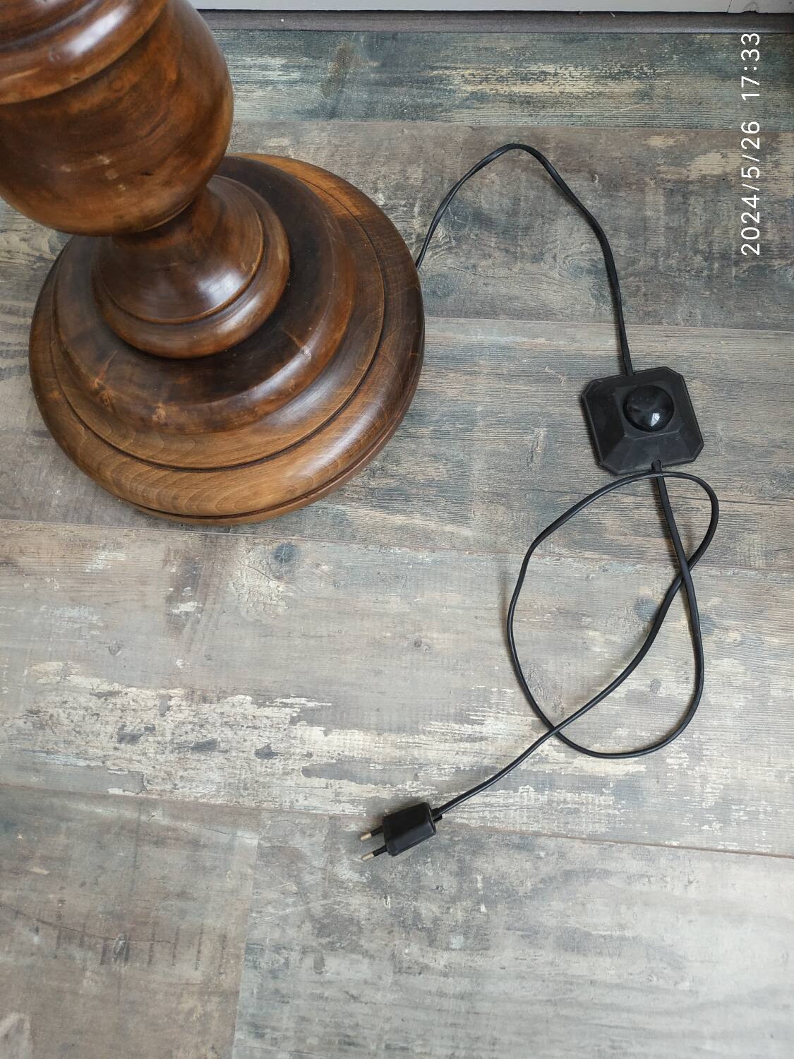 Turned wooden floor lamp