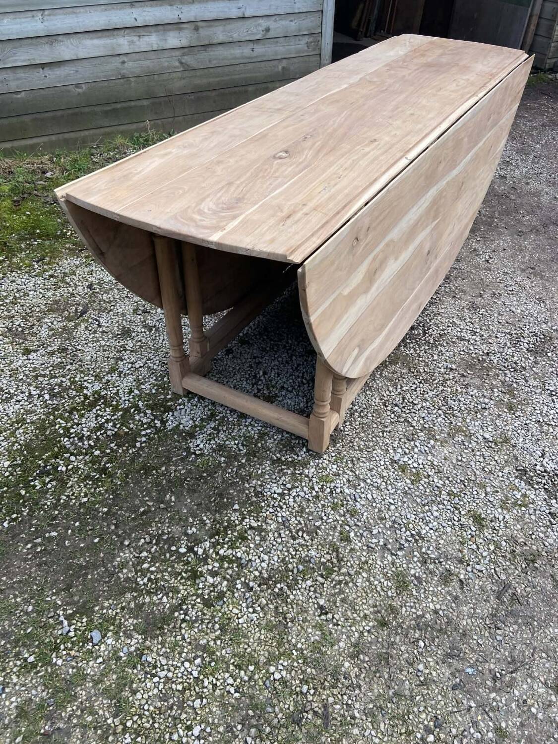 Large gateleg table in raw wood