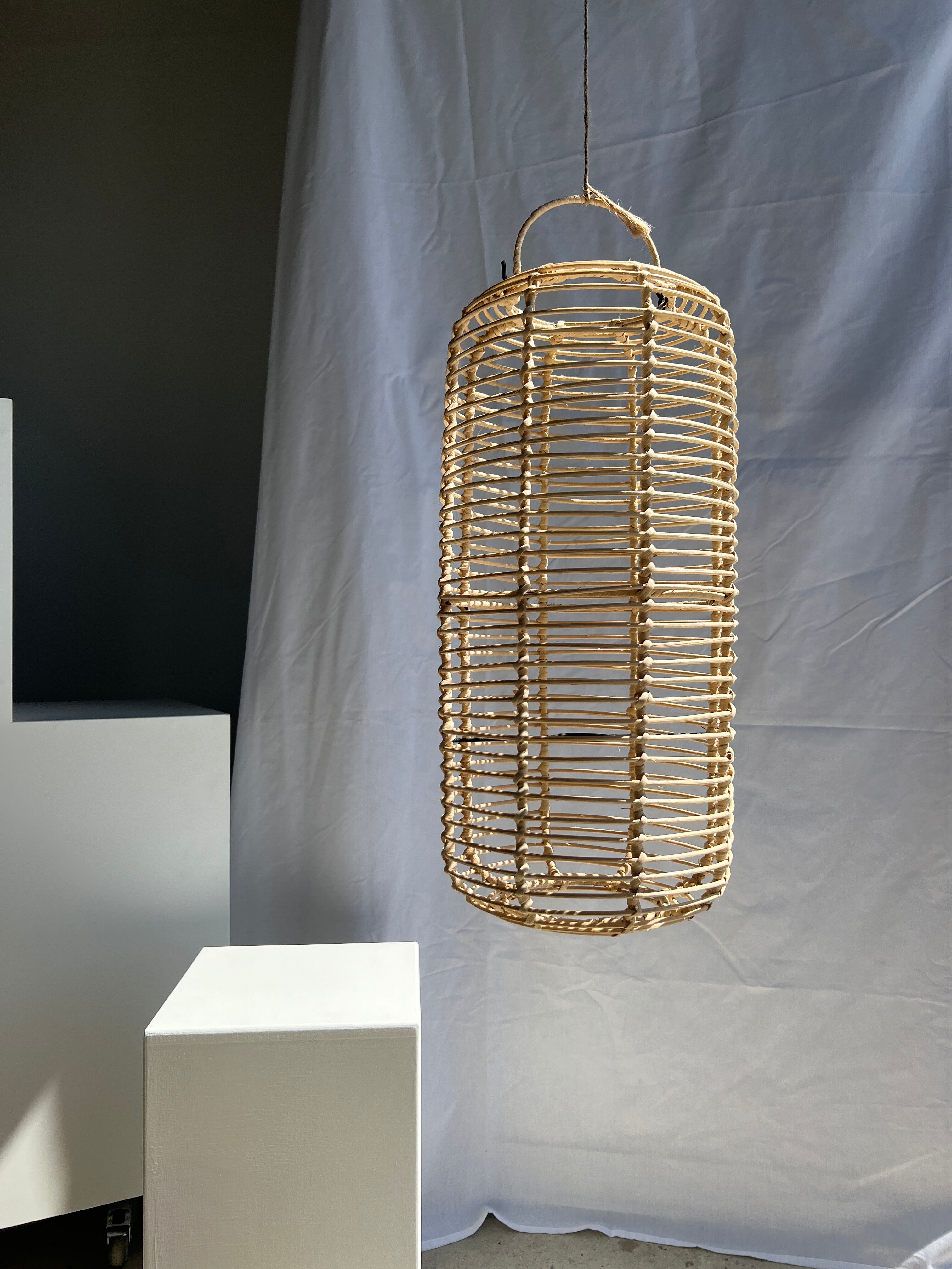 Large lantern-shaped rattan pendant lamp H50 D24