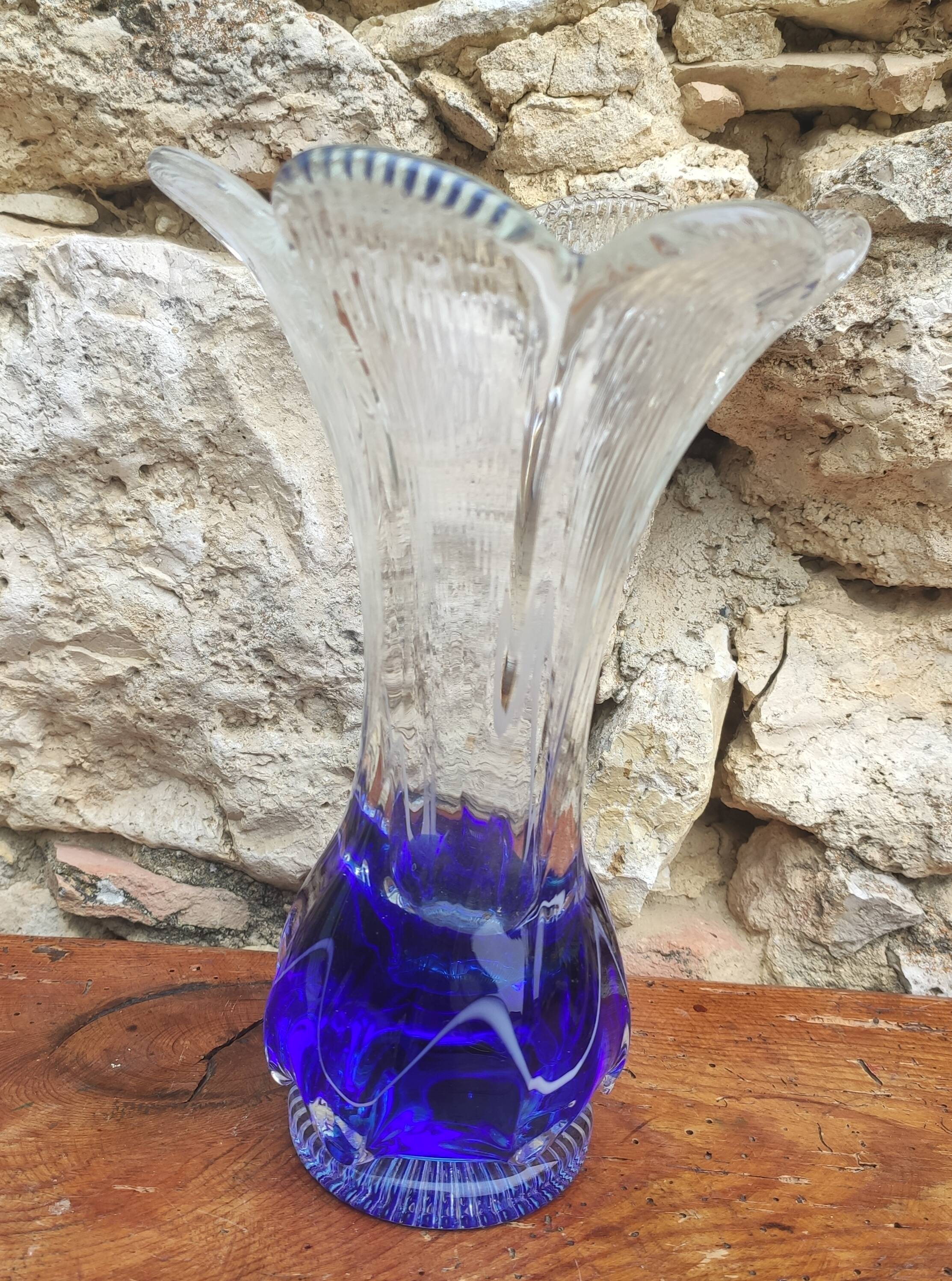Large blue glass vase