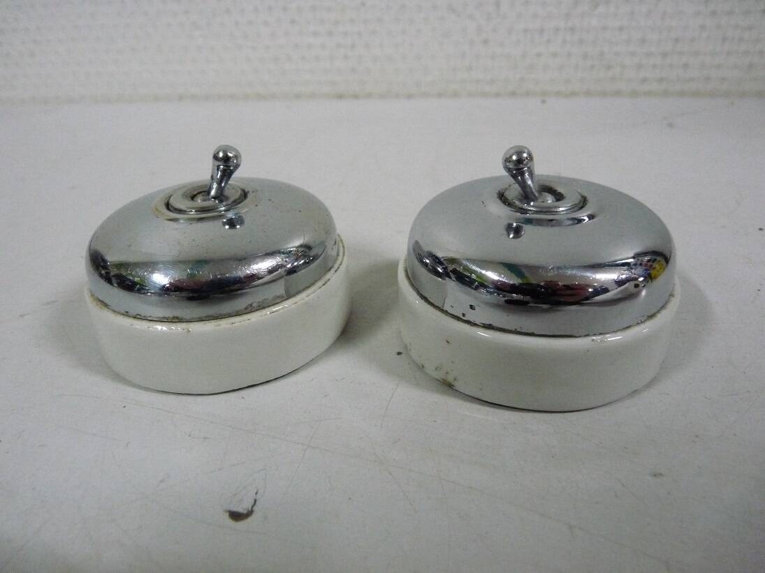 set of 2 Old Switches in Chrome and Porcelain