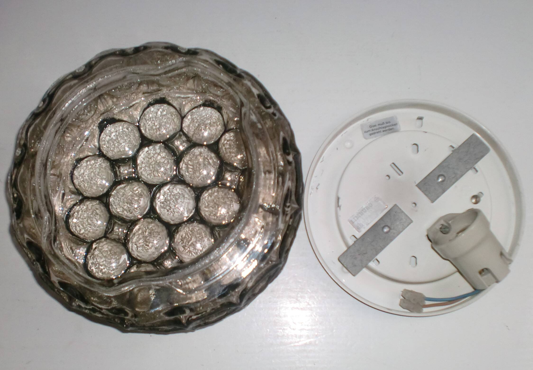Round iron-ring glass ceiling lamp by Limburg Glashütte 1960s Germany