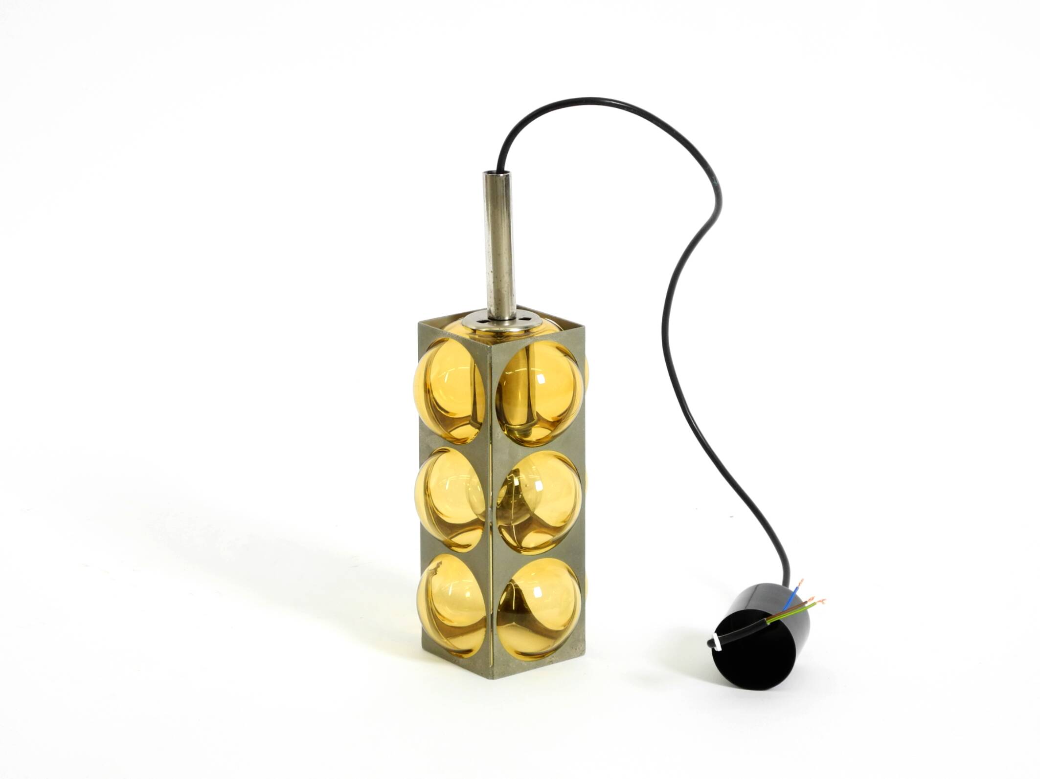 1960s Space Age pendant lamp by Temde made of glass and nickel-plated metal