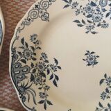 Set of 6 old flat plates, blue décor, Sarreguemines