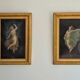 Pair of oil paintings in the neoclassical style depicting dancing nymphs dressed in transparent gowns, dating from the mid-19th century.