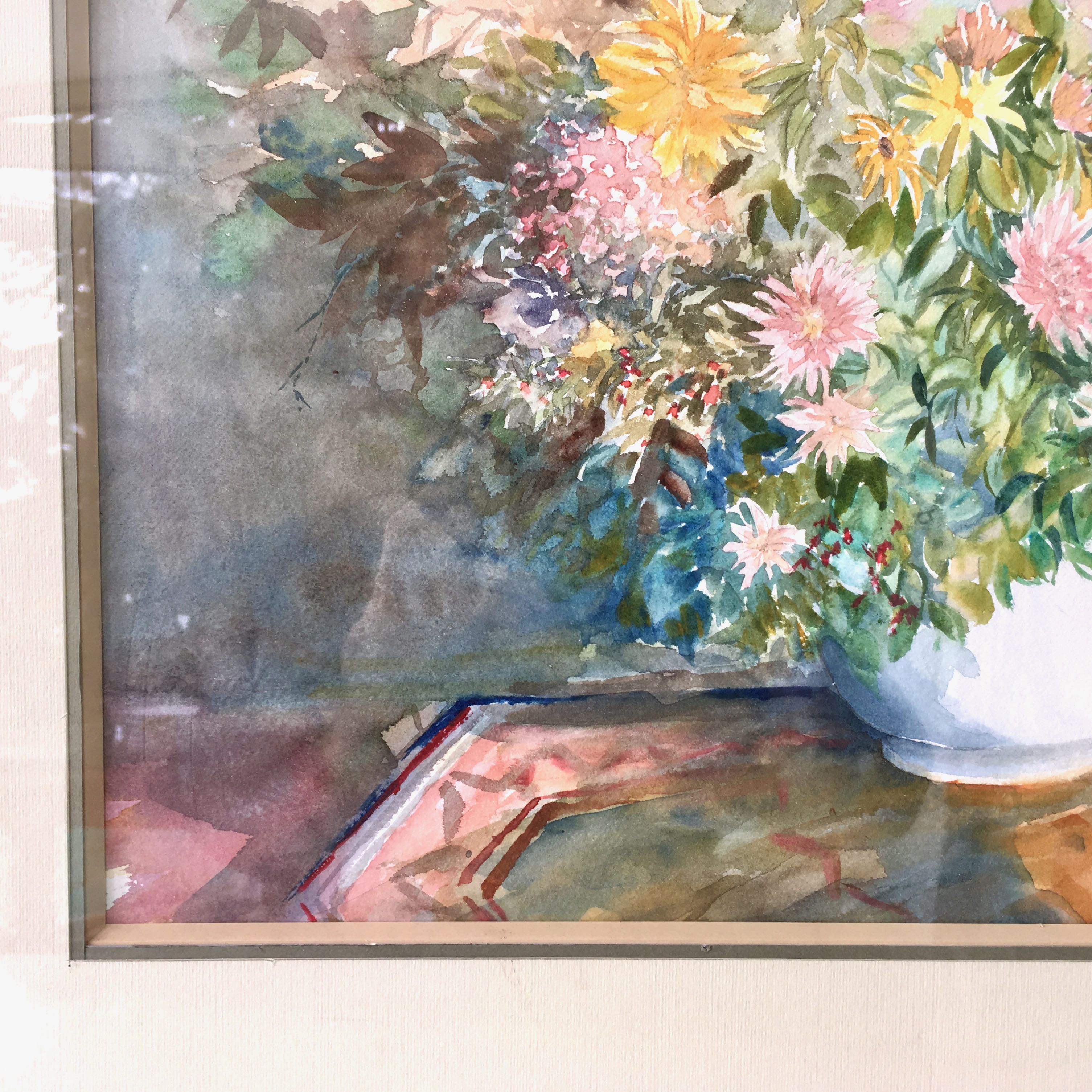 Watercolor painting with a large bouquet