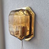 Geometric smoke topaz glass wall lamp, Glashütte Limburg, 80s
