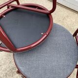 Metallic burgundy bistro chair for restaurants and communities with gray fabric