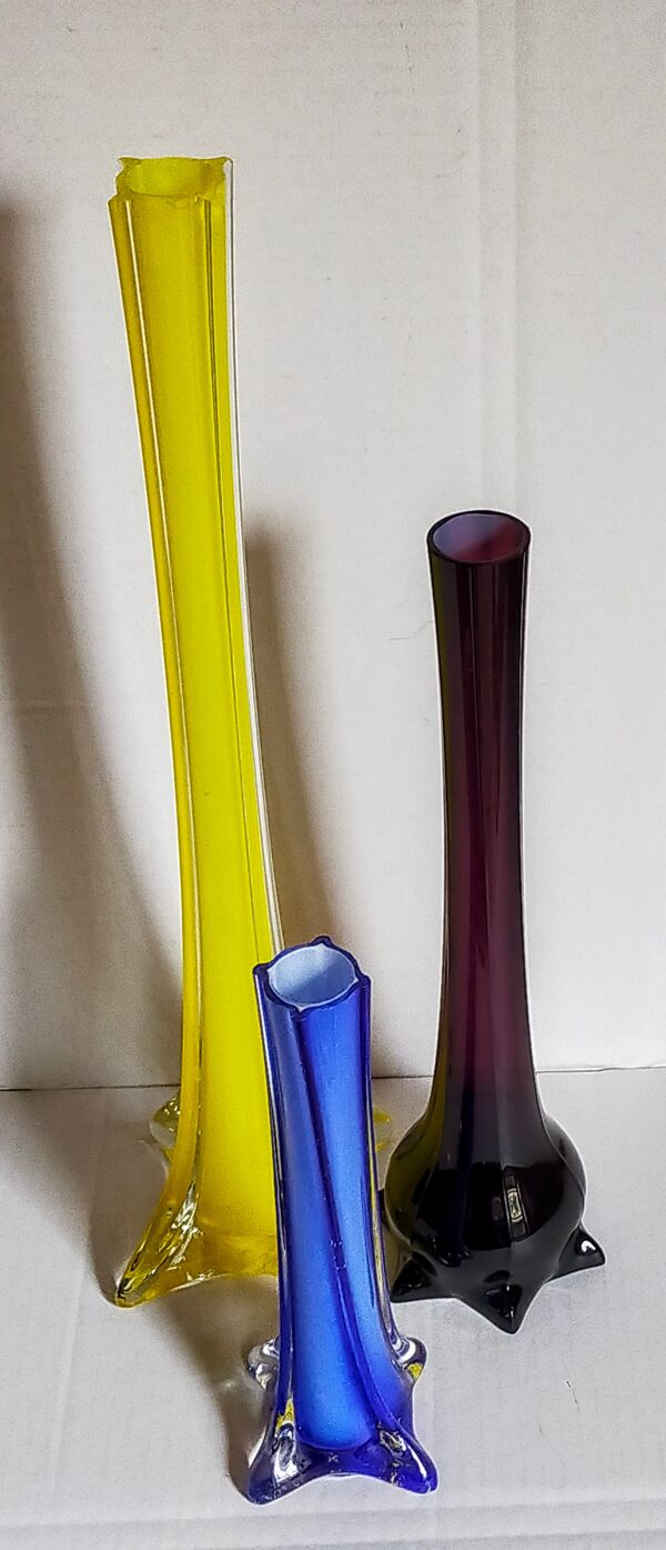Trio de soliflores en verre étiré anciens